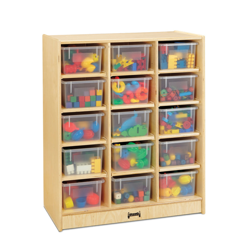 15 Cubbie-Tray Mobile Unit With Clear Bin